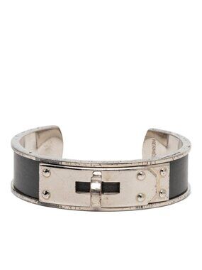 Hermes Kelly Bangle Silver Gray tale Leather 1- Bracelet